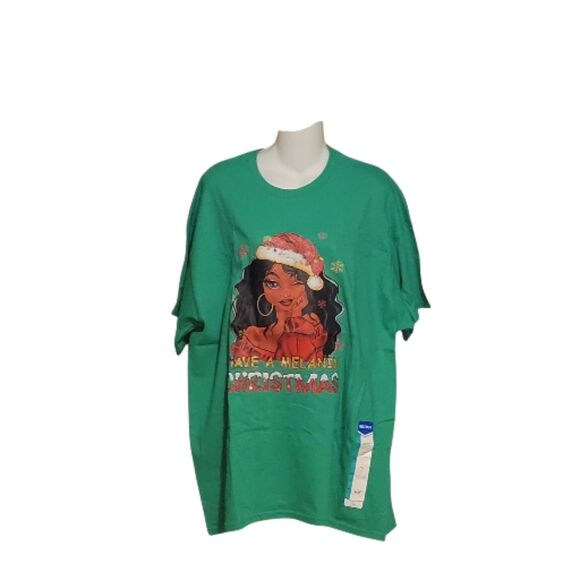 Green Have A Melanin Christmas Graphic Handmade Christmas T-Shirt - NWT - Picture 3 of 6